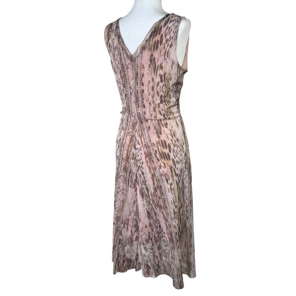 Tahari Size S Womens Animal Print Maxi Pink & Brown Sleeveless Dress V Neck - Picture 5 of 11